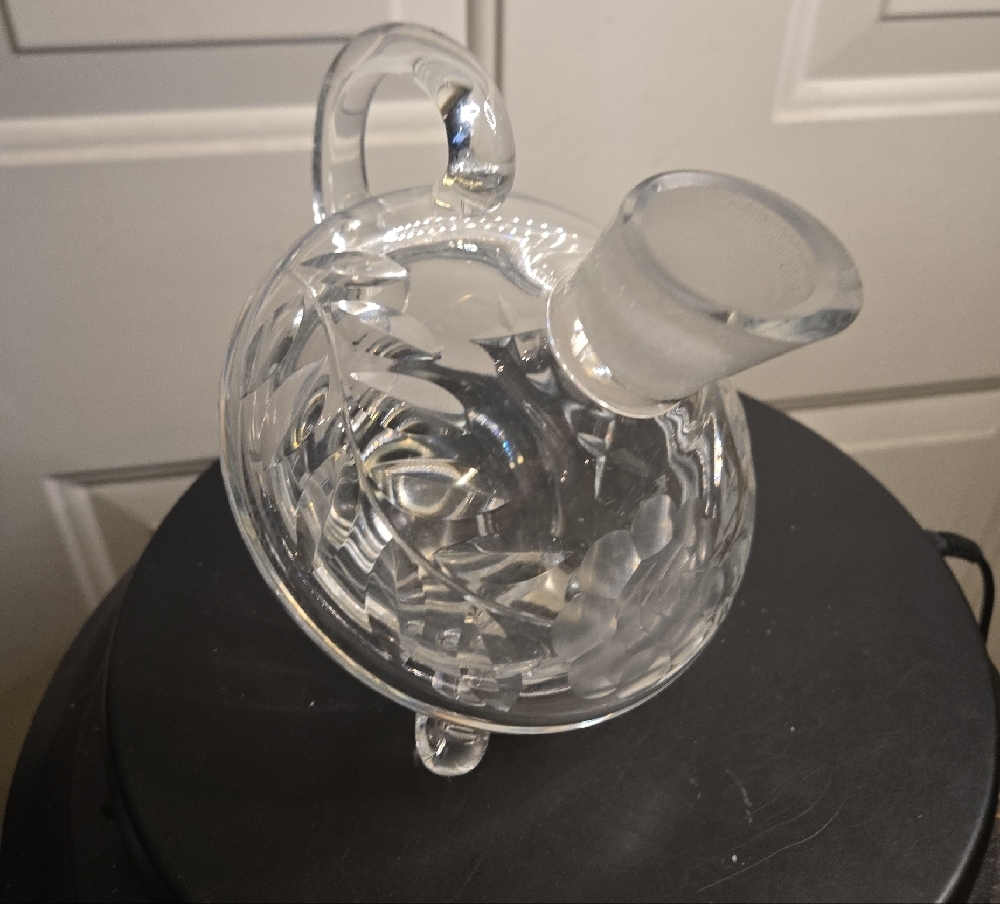 Vtg Hand Cut Genuine Lead Crystal Glass Decanter w Handle Made Germany - Picture 5 of 10